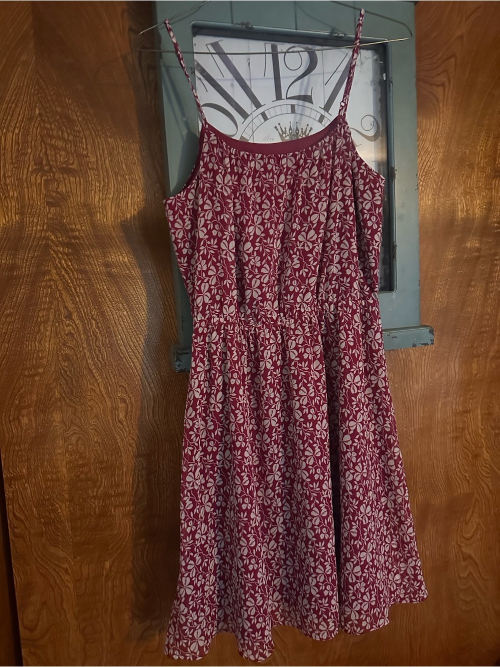 LOFT Burgundy Floral Print Dress with White Leaf Pattern